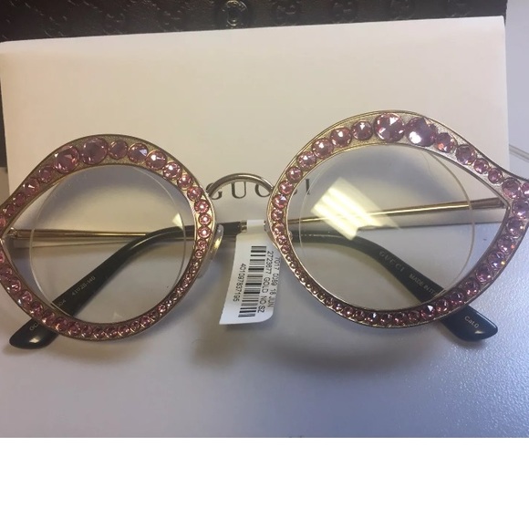 GUCCI Pink Crystal Lips Cateye Optical EyeGlasses - Picture 5 of 7